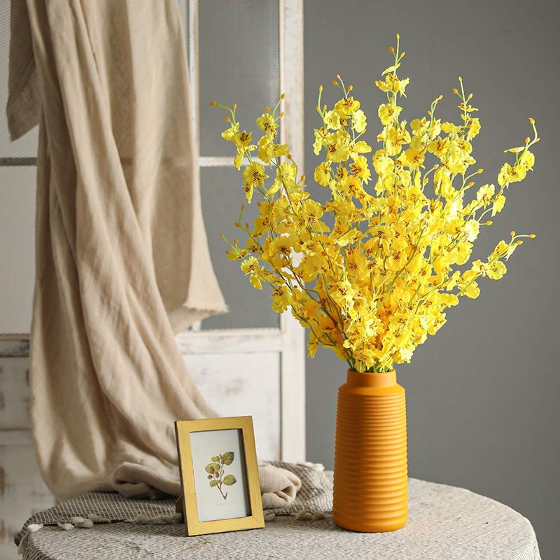 Kisflower 12Pcs Yellow Artificial Orchids Flowers, Dried Silk Orchids, Fake Orchids Flowers Silk Faux Dancing Orchids Bouquet for DIY Indoor Outdoor Wedding Party Home Kitchen Office Decoration - Image 3